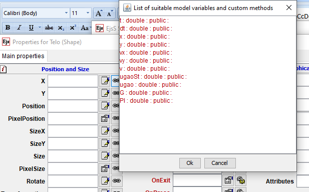 Kreiranje aplikacije u EJSS-u. 2D drawable, Povezivanje promenljivih u dijalogu Properties
